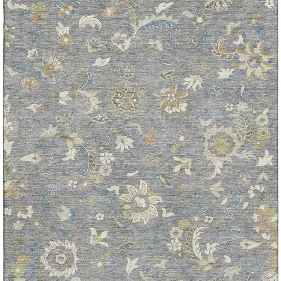 Gray Copper And Blue Floral Washable Area Rug With UV Protection Photo 3