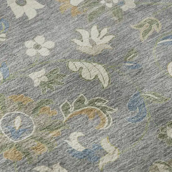Gray Copper And Blue Floral Washable Area Rug With UV Protection Photo 9