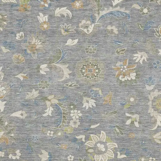 Gray Copper And Blue Floral Washable Area Rug With UV Protection Photo 2