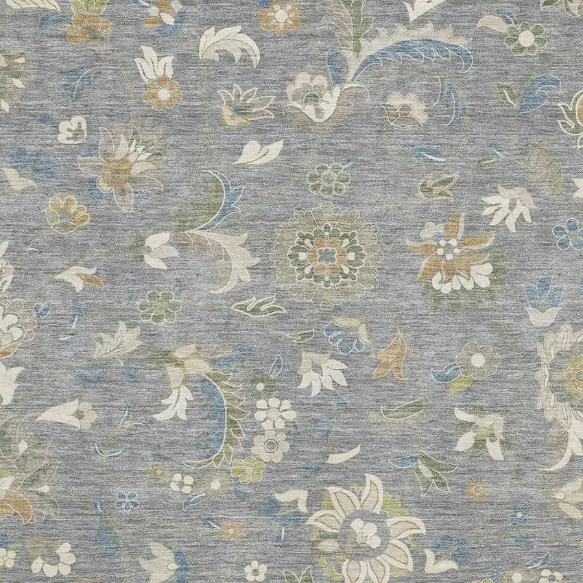Gray Copper And Blue Floral Washable Area Rug With UV Protection Photo 2