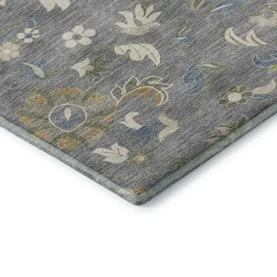 Gray Copper And Blue Floral Washable Area Rug With UV Protection Photo 7