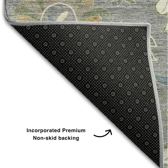 Gray Copper And Blue Floral Washable Area Rug With UV Protection Photo 6