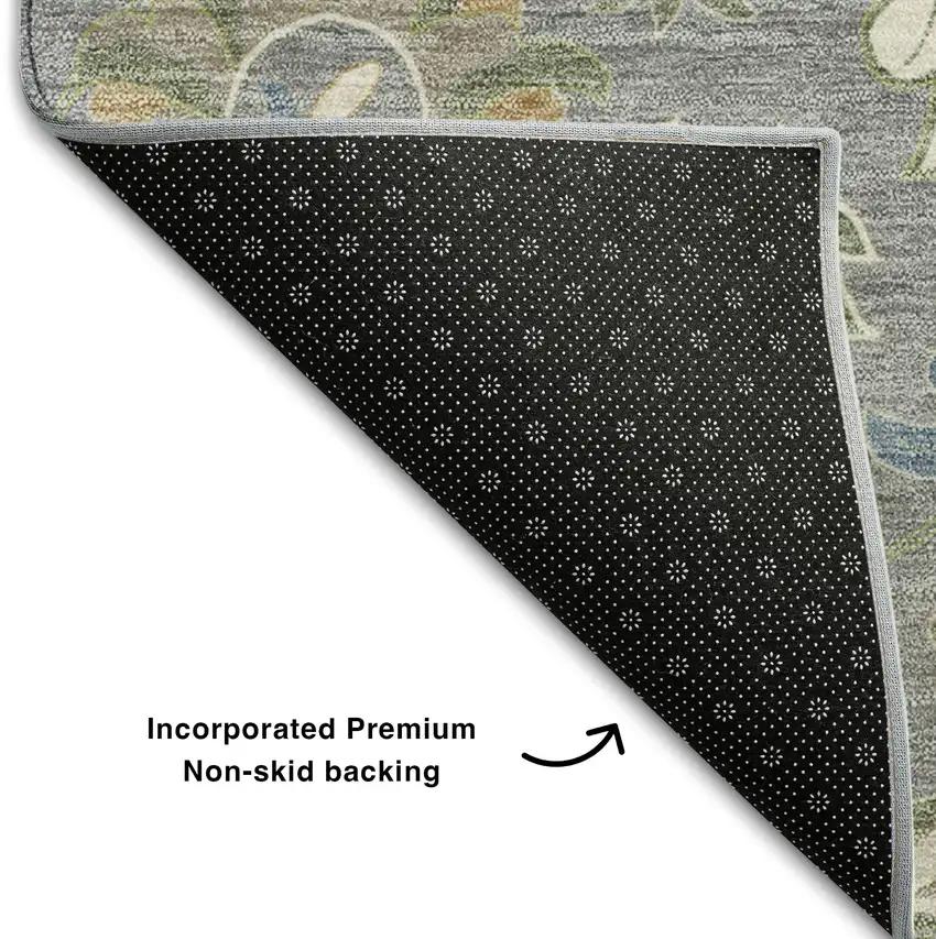 Gray Copper And Blue Floral Washable Area Rug With UV Protection Photo 6