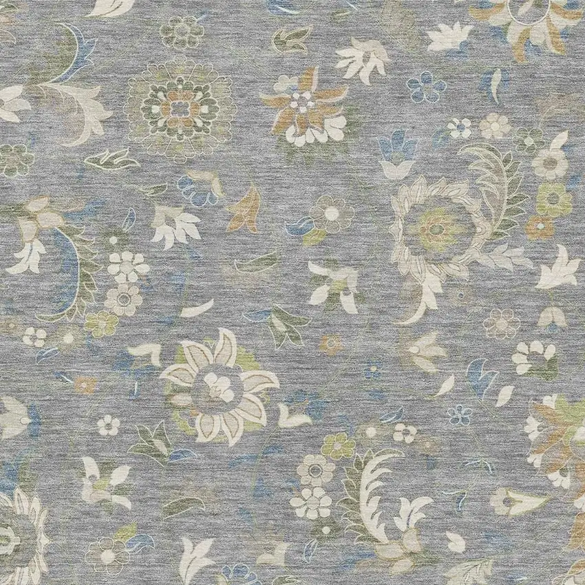 Gray Copper And Blue Floral Washable Area Rug With UV Protection Photo 2
