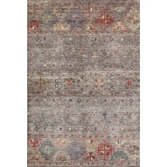 Gray Copper And Blue Tribal Washable Area Rug With UV Protection Photo 1