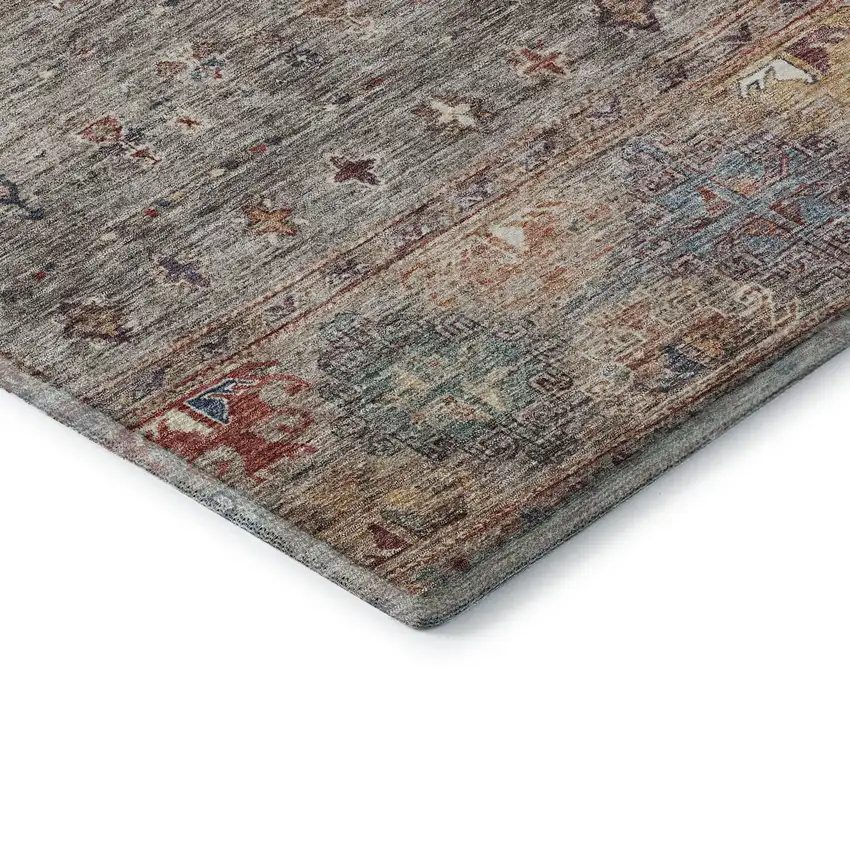 Gray Copper And Blue Tribal Washable Area Rug With UV Protection Photo 7