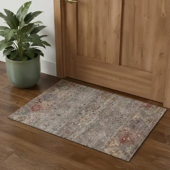 Gray Copper And Blue Tribal Washable Area Rug With UV Protection Photo 1