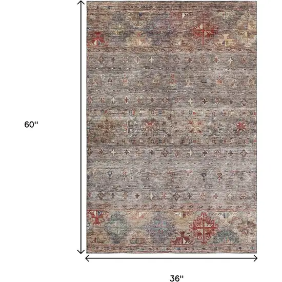 Gray Copper And Blue Tribal Washable Area Rug With UV Protection Photo 3