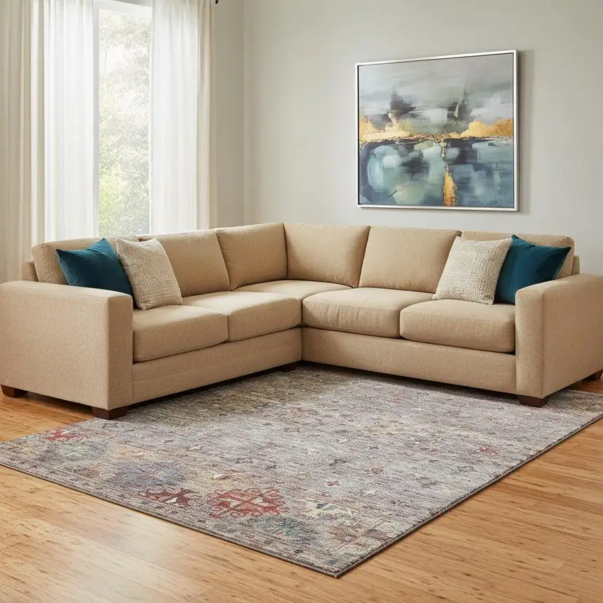 Gray Copper And Blue Tribal Washable Area Rug With UV Protection Photo 2