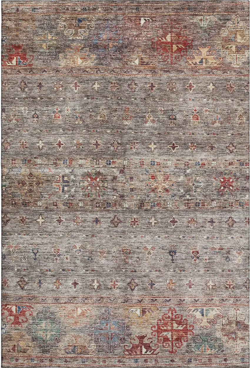 Gray Copper And Blue Tribal Washable Area Rug With UV Protection Photo 1