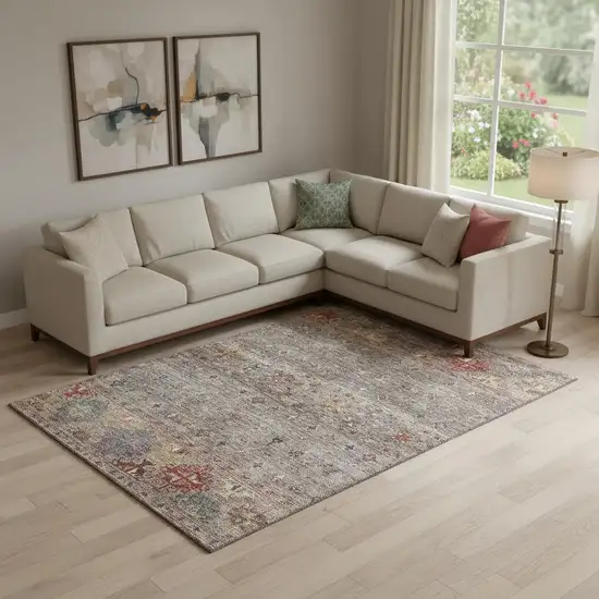 Gray Copper And Blue Tribal Washable Area Rug With UV Protection Photo 2