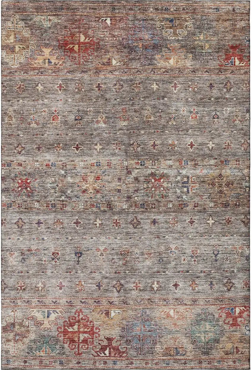 Gray Copper And Blue Tribal Washable Area Rug With UV Protection Photo 3