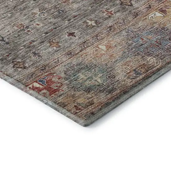 Gray Copper And Blue Tribal Washable Area Rug With UV Protection Photo 7