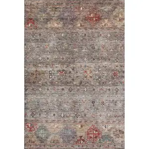 Photo of Gray Copper And Blue Tribal Washable Area Rug With UV Protection