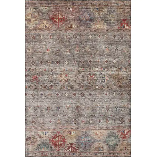 Gray Copper And Blue Tribal Washable Area Rug With UV Protection Photo 2