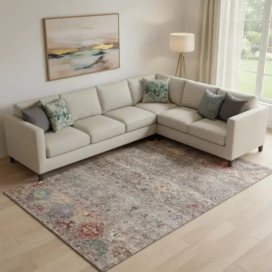 Gray Copper And Blue Tribal Washable Area Rug With UV Protection Photo 2