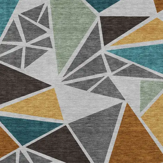 Gray Copper And Brown Geometric Washable Indoor Outdoor Area Rug Photo 4