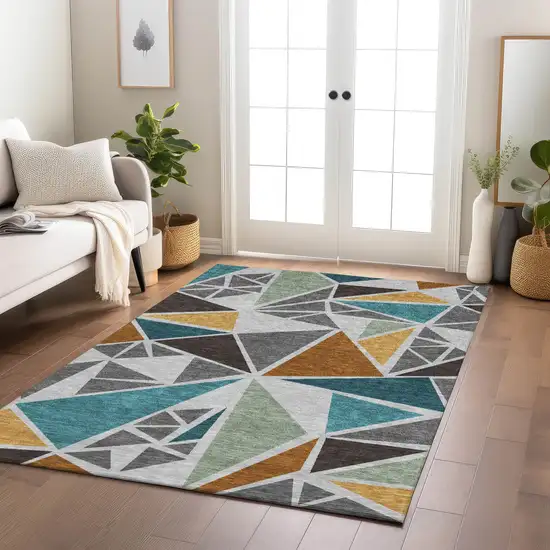Gray Copper And Brown Geometric Washable Indoor Outdoor Area Rug Photo 9