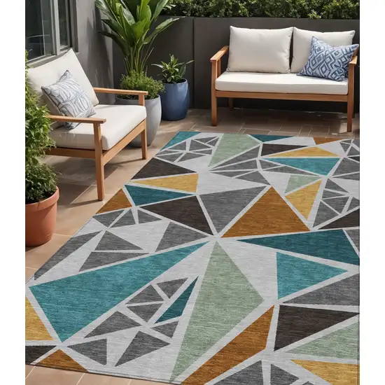 Gray Copper And Brown Geometric Washable Indoor Outdoor Area Rug Photo 1