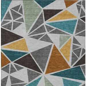 Photo of Gray Copper And Brown Geometric Washable Indoor Outdoor Area Rug