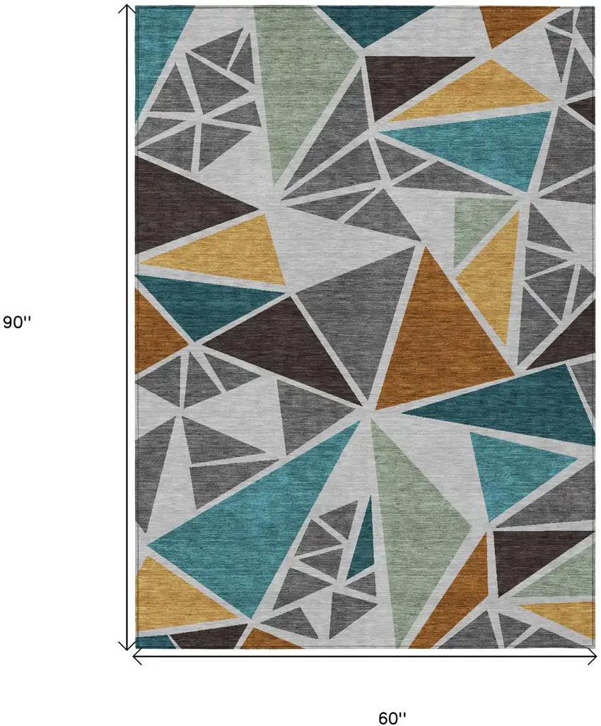 Gray Copper And Brown Geometric Washable Indoor Outdoor Area Rug Photo 3
