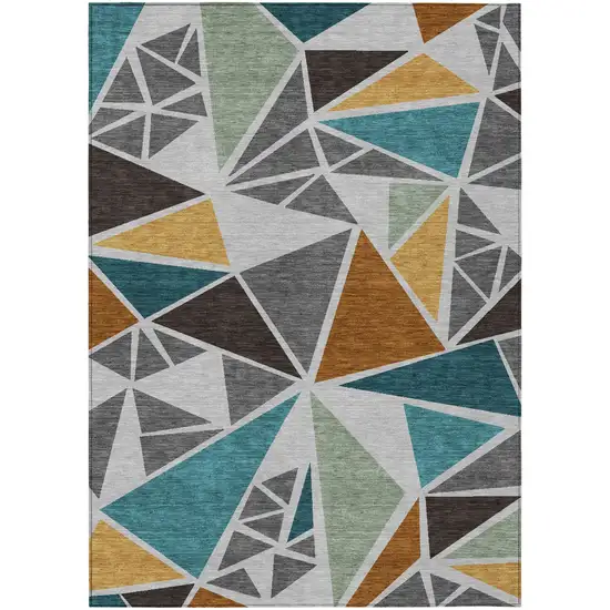 Gray Copper And Brown Geometric Washable Indoor Outdoor Area Rug Photo 2