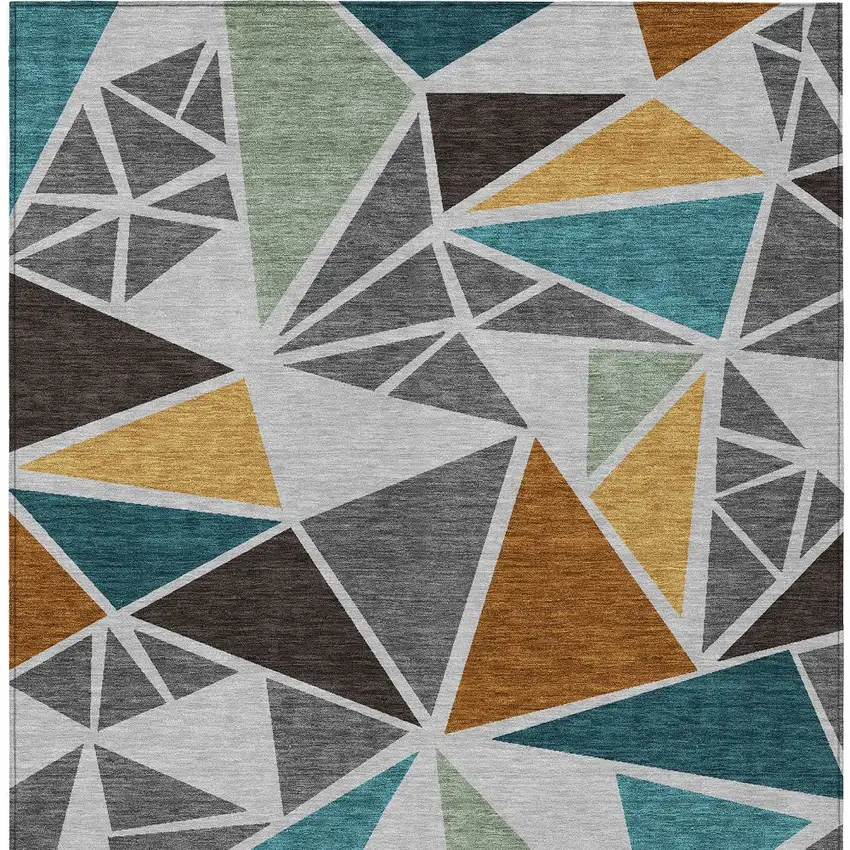 Gray Copper And Brown Geometric Washable Indoor Outdoor Area Rug Photo 8