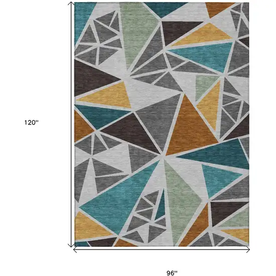 Gray Copper And Brown Geometric Washable Indoor Outdoor Area Rug Photo 3