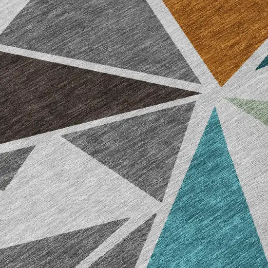 Gray Copper And Brown Geometric Washable Indoor Outdoor Area Rug Photo 7