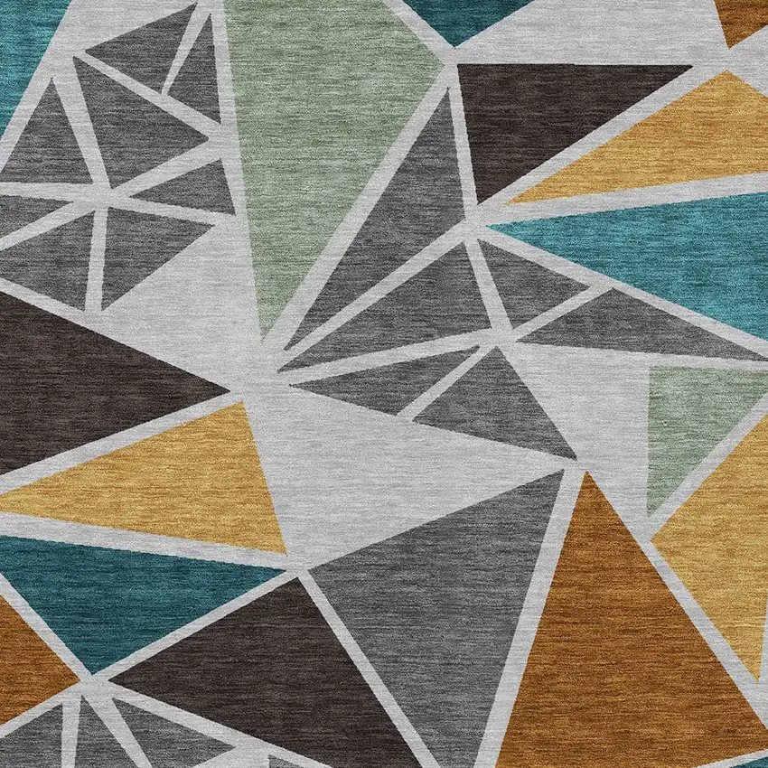 Gray Copper And Brown Geometric Washable Indoor Outdoor Area Rug Photo 6
