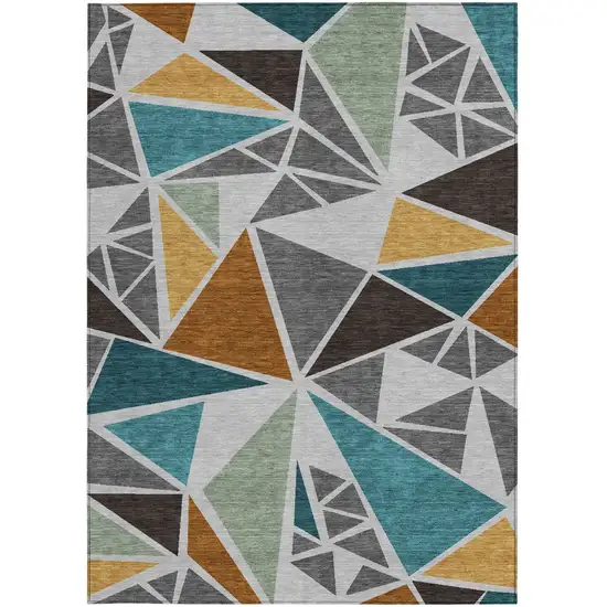 Gray Copper And Brown Geometric Washable Indoor Outdoor Area Rug Photo 8