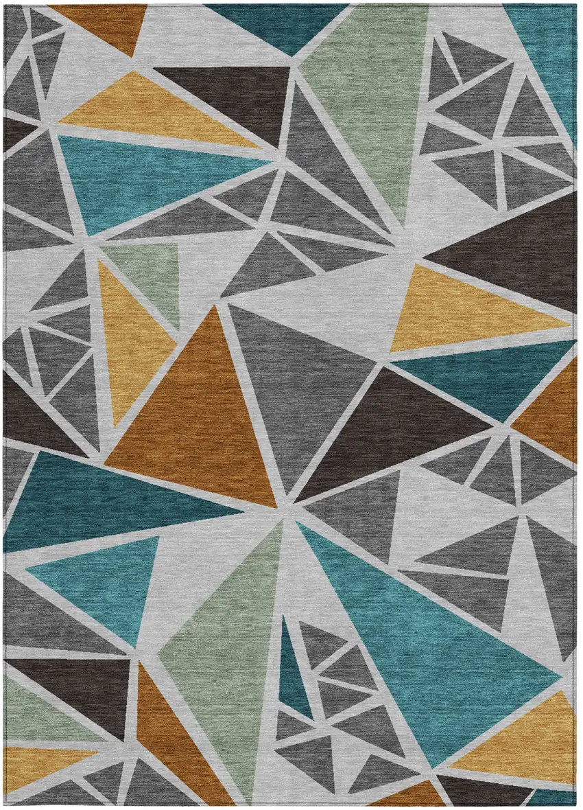 Gray Copper And Brown Geometric Washable Indoor Outdoor Area Rug Photo 8