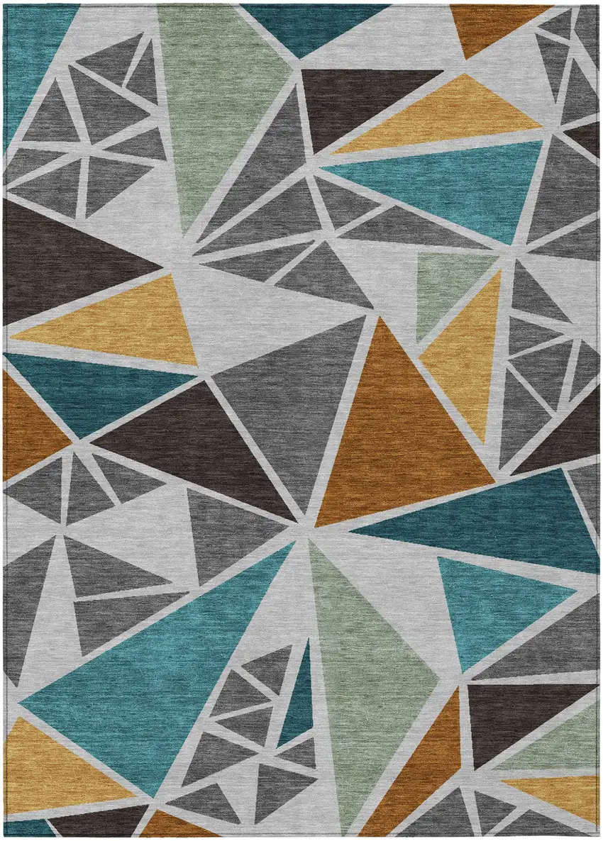 Gray Copper And Brown Geometric Washable Indoor Outdoor Area Rug Photo 2