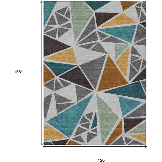Gray Copper And Brown Geometric Washable Indoor Outdoor Area Rug Photo 3