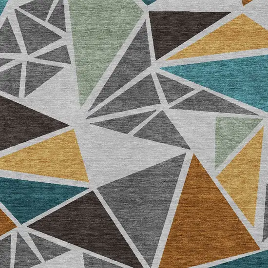 Gray Copper And Brown Geometric Washable Indoor Outdoor Area Rug Photo 6