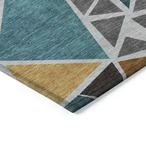Photo of Gray Copper And Brown Geometric Washable Indoor Outdoor Area Rug