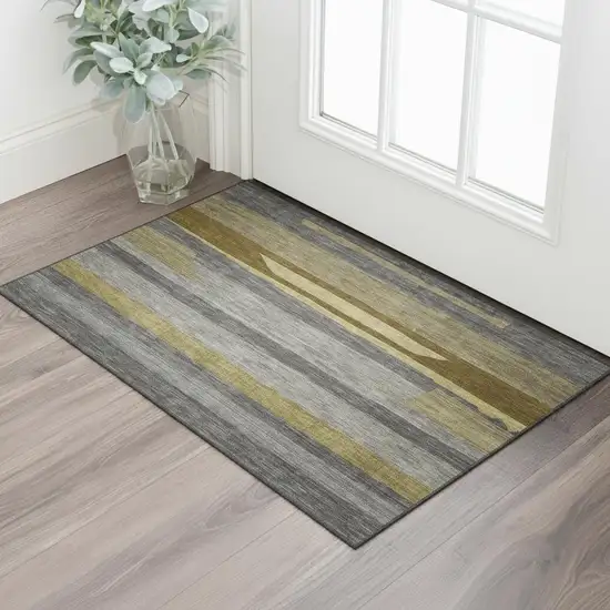 Gray Copper And Brown Striped Washable Area Rug With UV Protection Photo 2