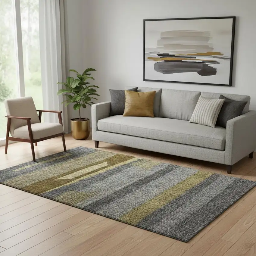 Gray Copper And Brown Striped Washable Area Rug With UV Protection Photo 2