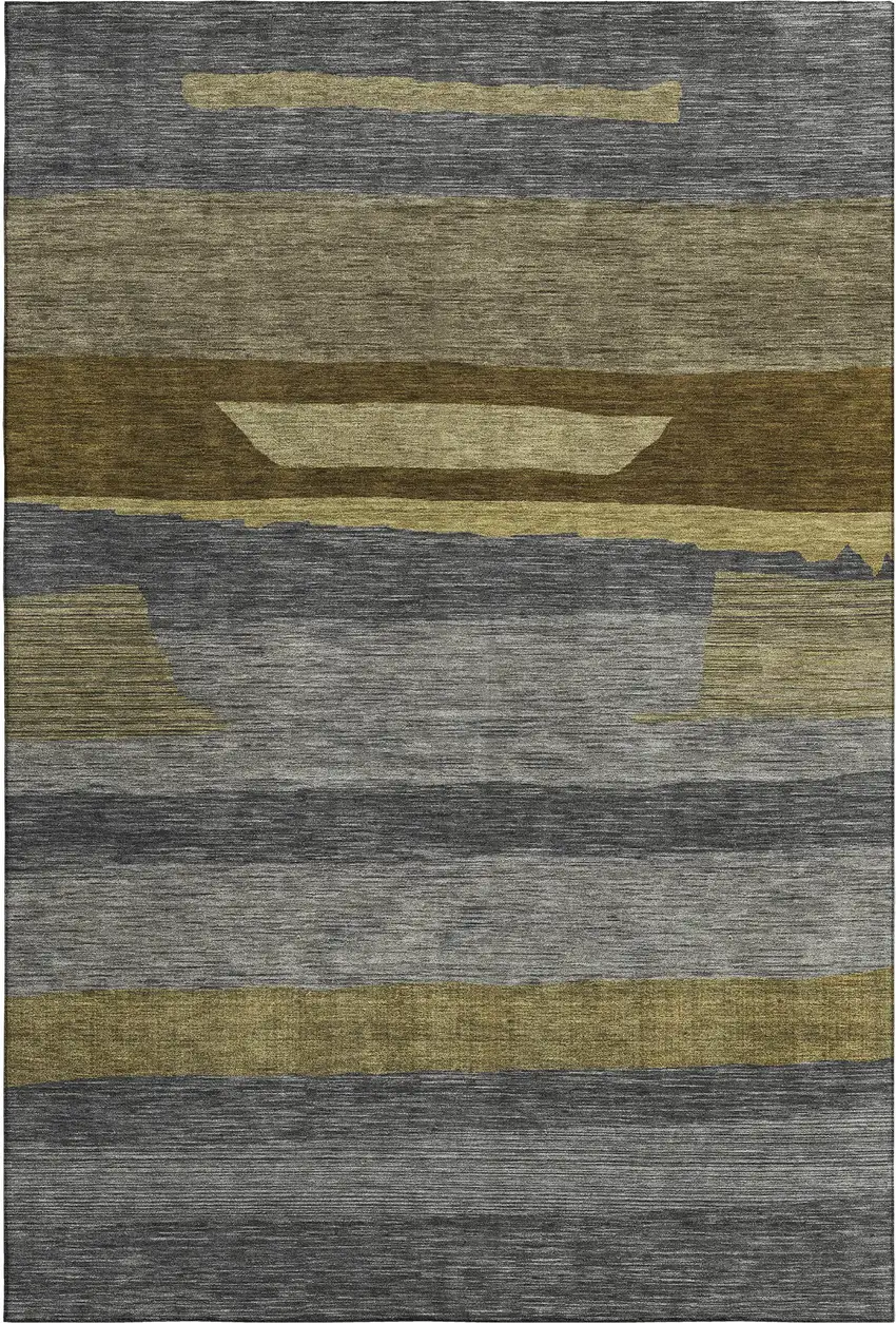 Gray Copper And Brown Striped Washable Area Rug With UV Protection Photo 1