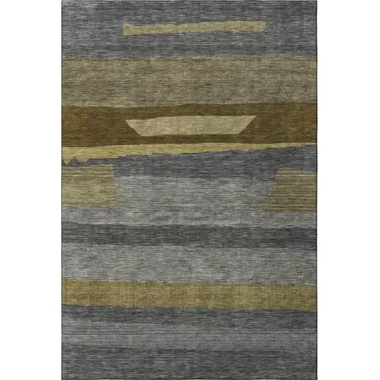 Gray Copper And Brown Striped Washable Area Rug With UV Protection Photo 2