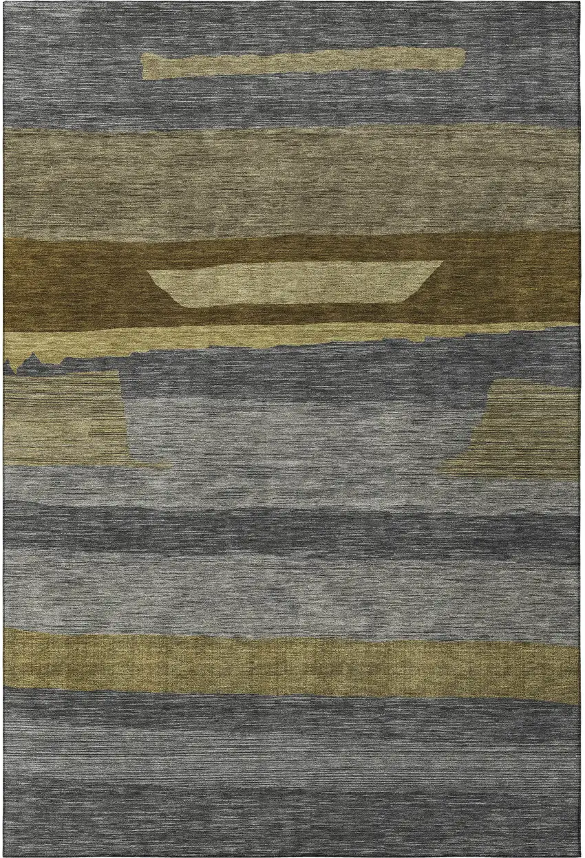 Gray Copper And Brown Striped Washable Area Rug With UV Protection Photo 2