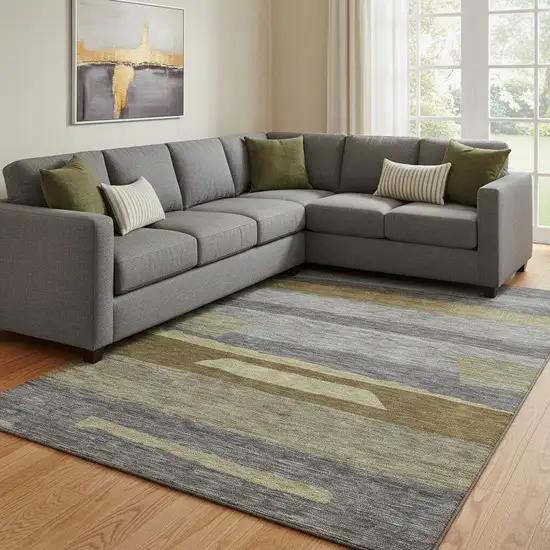 Gray Copper And Brown Striped Washable Area Rug With UV Protection Photo 2