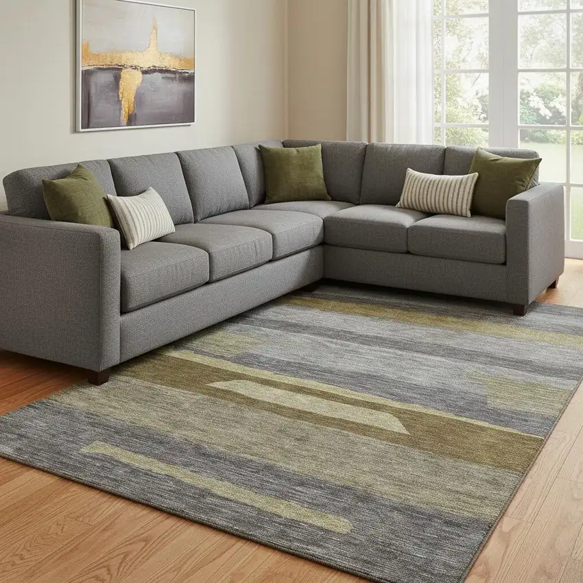 Gray Copper And Brown Striped Washable Area Rug With UV Protection Photo 2