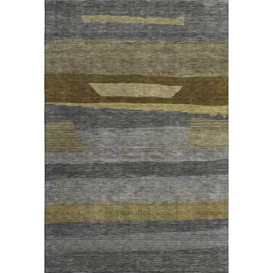 Gray Copper And Brown Striped Washable Area Rug With UV Protection Photo 1