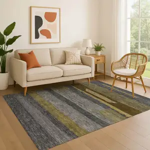 Photo of Gray Copper And Brown Striped Washable Area Rug With UV Protection