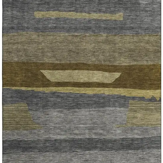Gray Copper And Brown Striped Washable Area Rug With UV Protection Photo 3