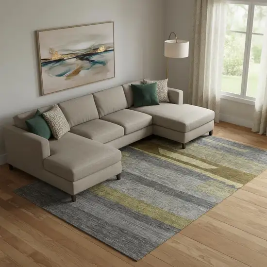 Gray Copper And Brown Striped Washable Area Rug With UV Protection Photo 2