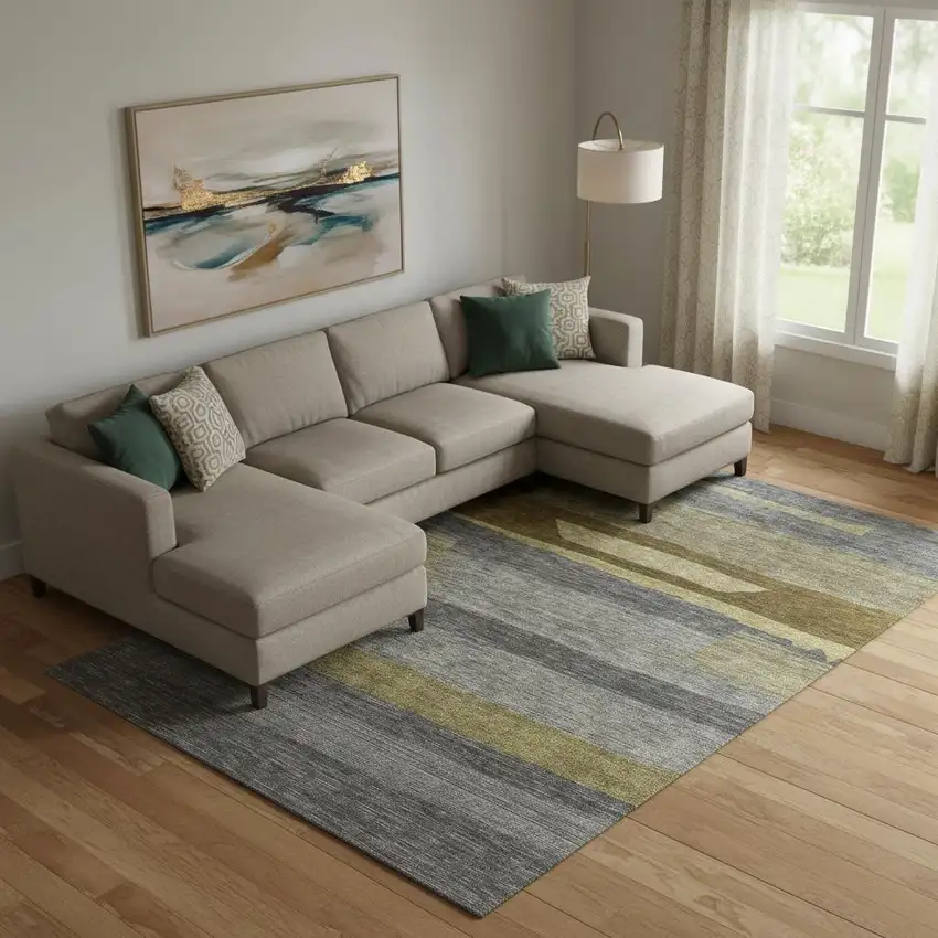 Gray Copper And Brown Striped Washable Area Rug With UV Protection Photo 2