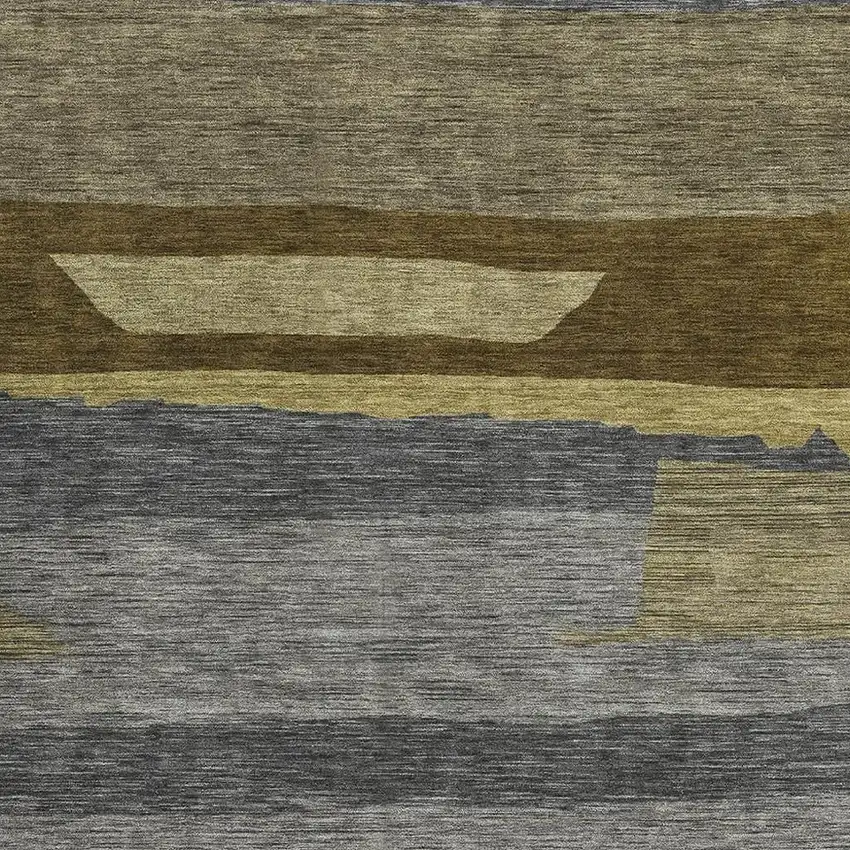 Gray Copper And Brown Striped Washable Area Rug With UV Protection Photo 2