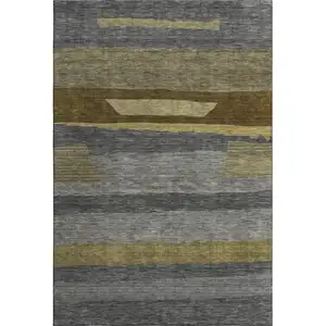 Photo of Gray Copper And Brown Striped Washable Area Rug With UV Protection